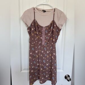 Lily Rose Pink Cream 2 Piece Midi Dress Set Juniors L Layered Crop Top